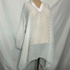 Chevron Tunic Top Roll Tab Sleeve V Neck White Cover Up Beach Pool Size Large‎